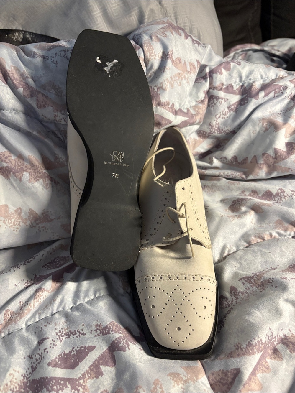 Joan & David Cream Leather Men’s Wingtip Derby Oxfords